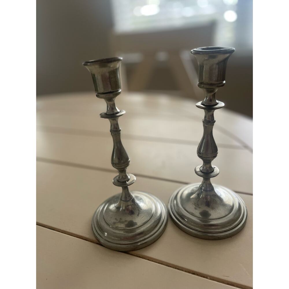 Boardman 257 Pewter Candleholders: 3.5" x 7.5, Colonial Style/Brand. A05